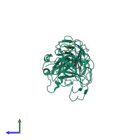 PDB entry 3orj coloured by chain, side view.
