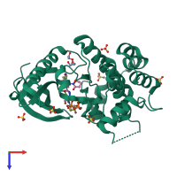 PDB entry 3orn coloured by chain, top view.