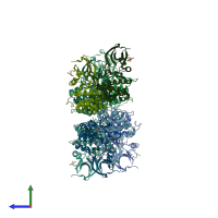 PDB entry 3orx coloured by chain, side view.