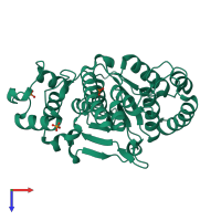 PDB entry 3ory coloured by chain, top view.