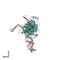 PDB entry 3os0 coloured by chain, side view.