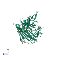 PDB entry 3osd coloured by chain, side view.