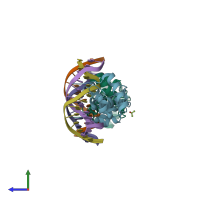 PDB entry 3osf coloured by chain, side view.