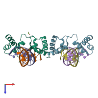 PDB entry 3osf coloured by chain, top view.
