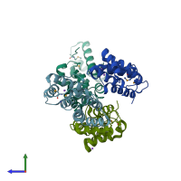 PDB entry 3osj coloured by chain, side view.