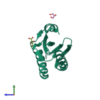 PDB entry 3osm coloured by chain, side view.