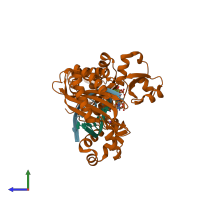 PDB entry 3osn coloured by chain, side view.
