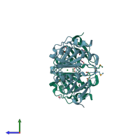 PDB entry 3ot2 coloured by chain, side view.