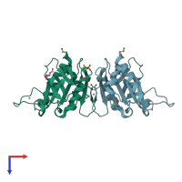 PDB entry 3ot2 coloured by chain, top view.