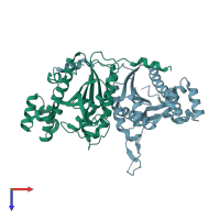 PDB entry 3otc coloured by chain, top view.