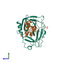 PDB entry 3otj coloured by chain, side view.