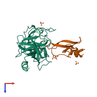 PDB entry 3otj coloured by chain, top view.