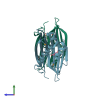 PDB entry 3otl coloured by chain, side view.