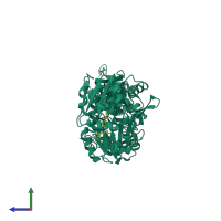 PDB entry 3otq coloured by chain, side view.