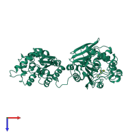 PDB entry 3otq coloured by chain, top view.