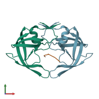 PDB entry 3ots coloured by chain, front view.