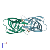 PDB entry 3ots coloured by chain, top view.