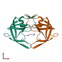 PDB entry 3ou1 coloured by chain, front view.