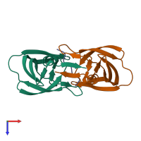 PDB entry 3ou1 coloured by chain, top view.