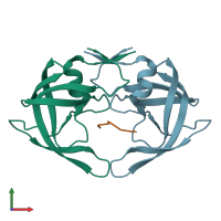 PDB entry 3ou3 coloured by chain, front view.