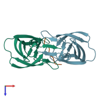 PDB entry 3ou3 coloured by chain, top view.