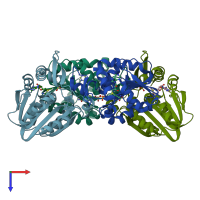PDB entry 3ou6 coloured by chain, top view.