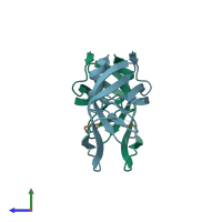 PDB entry 3oub coloured by chain, side view.