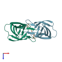 PDB entry 3oub coloured by chain, top view.