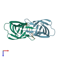 PDB entry 3ouc coloured by chain, top view.