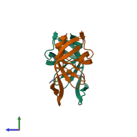 PDB entry 3oud coloured by chain, side view.