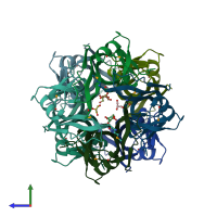 PDB entry 3oug coloured by chain, side view.