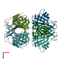 PDB entry 3oug coloured by chain, top view.