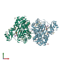 PDB entry 3ouz coloured by chain, front view.