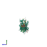 PDB entry 3ov0 coloured by chain, side view.