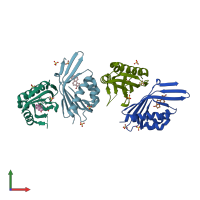 PDB entry 3ov4 coloured by chain, front view.