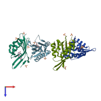 PDB entry 3ov4 coloured by chain, top view.