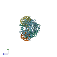 PDB entry 3ov7 coloured by chain, side view.