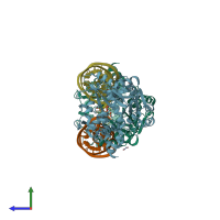 PDB entry 3ovb coloured by chain, side view.