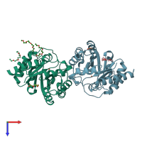 PDB entry 3ovp coloured by chain, top view.
