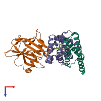 PDB entry 3ovu coloured by chain, top view.