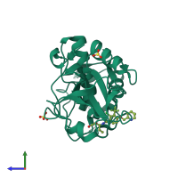 PDB entry 3ovz coloured by chain, side view.