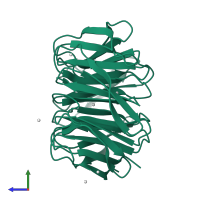 Monomeric assembly 1 of PDB entry 3ow8 coloured by chemically distinct molecules, side view.