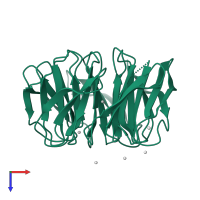 Monomeric assembly 2 of PDB entry 3ow8 coloured by chemically distinct molecules, top view.