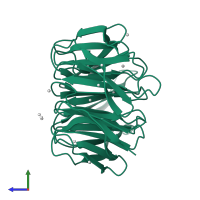Monomeric assembly 3 of PDB entry 3ow8 coloured by chemically distinct molecules, side view.