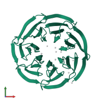 Monomeric assembly 4 of PDB entry 3ow8 coloured by chemically distinct molecules, front view.
