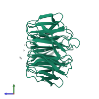 Monomeric assembly 4 of PDB entry 3ow8 coloured by chemically distinct molecules, side view.