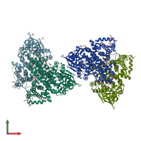 PDB entry 3owa coloured by chain, front view.