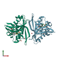PDB entry 3owc coloured by chain, front view.