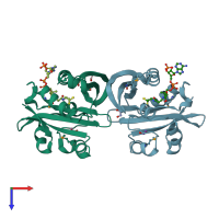 PDB entry 3owc coloured by chain, top view.