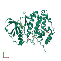 PDB entry 3owk coloured by chain, front view.